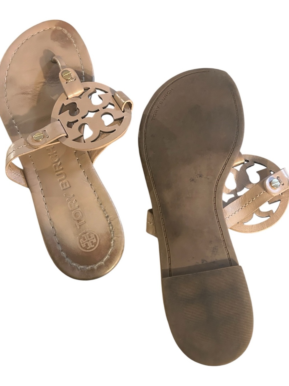 Tory Burch Logo Thong Sandals in Nude Tan - Picture 3 of 4